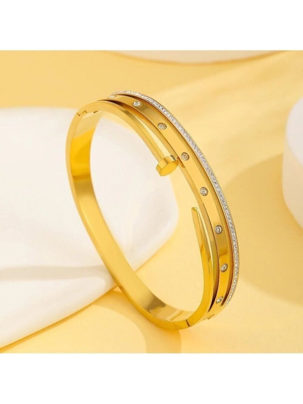 18K Gold Plated Double Layer Zircon Bangle, Nail Design